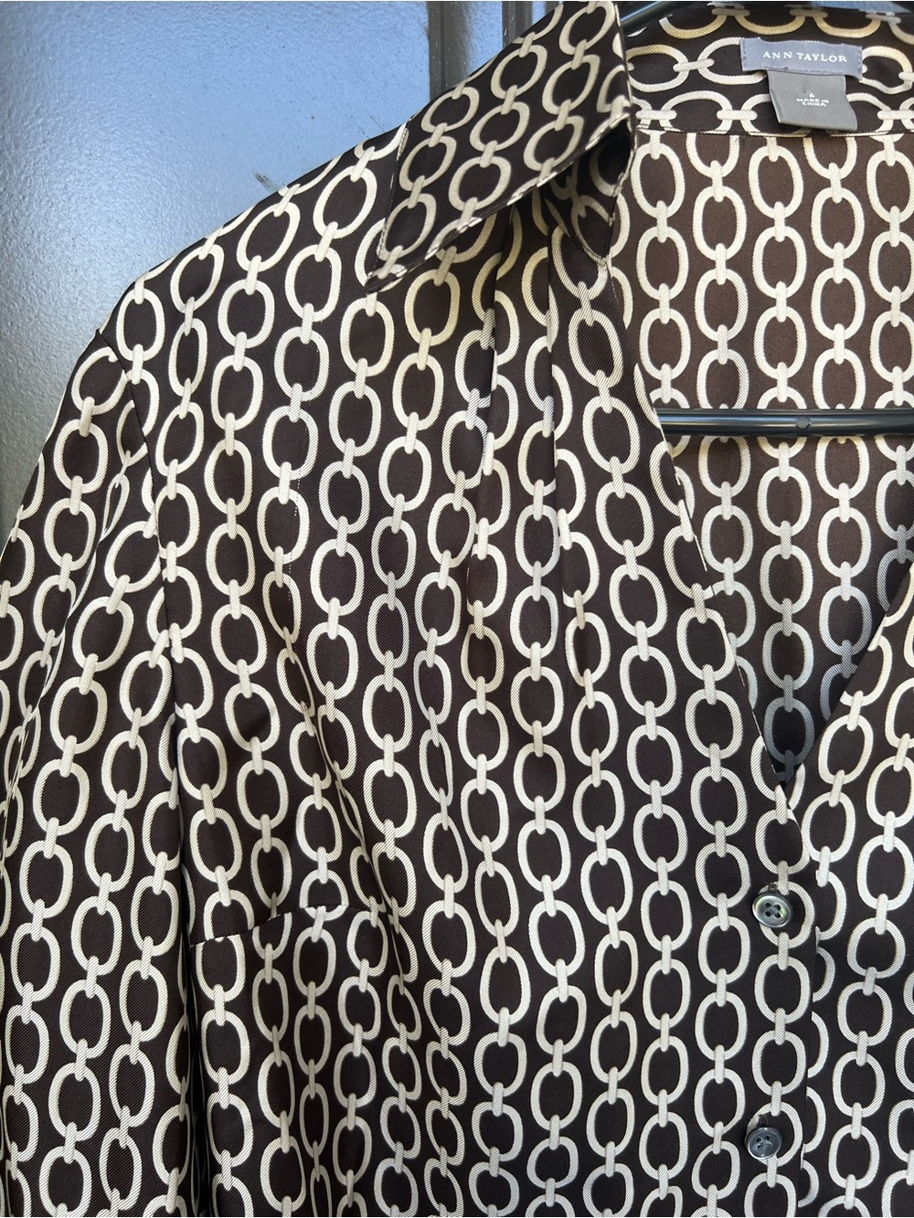 Ann Taylor Chain-Print Button-Front Blouse - Picture 3 of 6